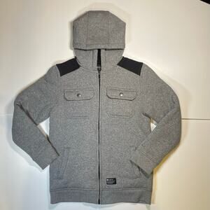 Matix Boys Sherpa Lined Full Zip Hoodie Jacket Gray Black Shoulder Sz L 10/12